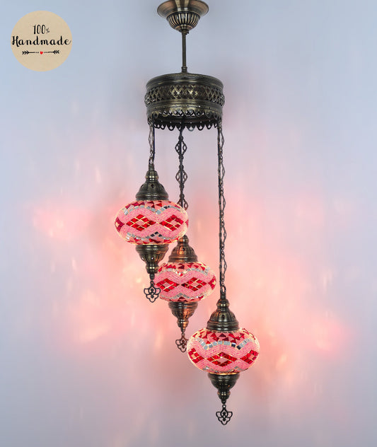 3 Globe Sultan Pink Turkish Handmade Chandelier