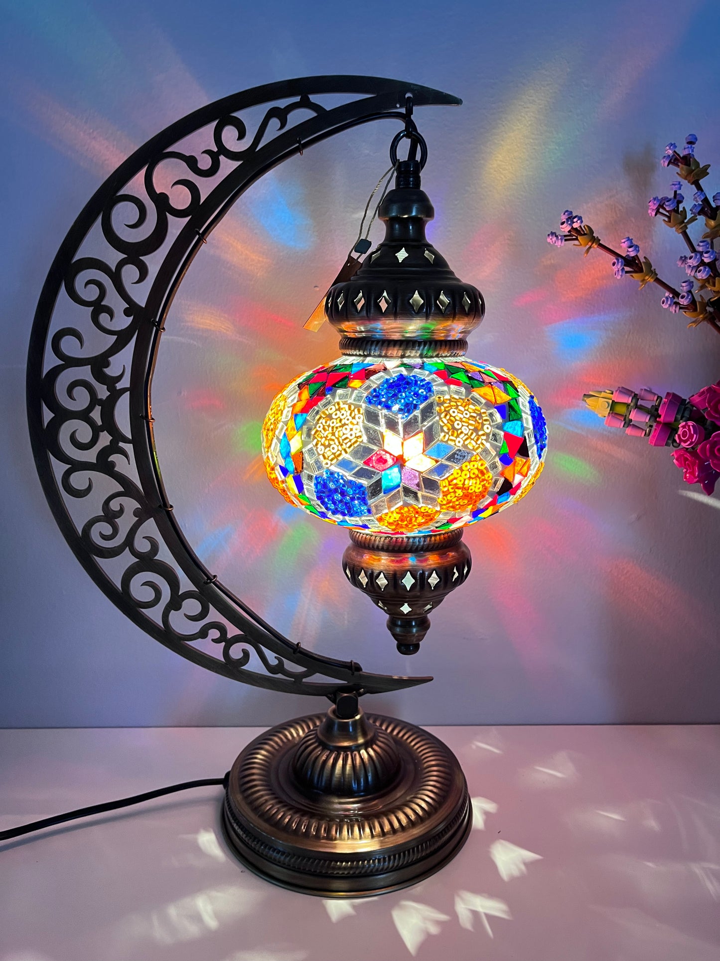 Turkish table lamp with colorful stained glass, sold locally in Calgary.